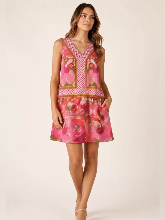 ECI Dresses & Skirts - Y2K 100% Silk Boho Shift Dress Pink Floral Resort Sleeveless ECI New York